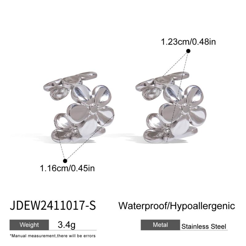 Sweet Romantic Stainless Steel Flower Clip-On Earrings for Women - Elegant Floral Ear Jewelry Pair - Image 6