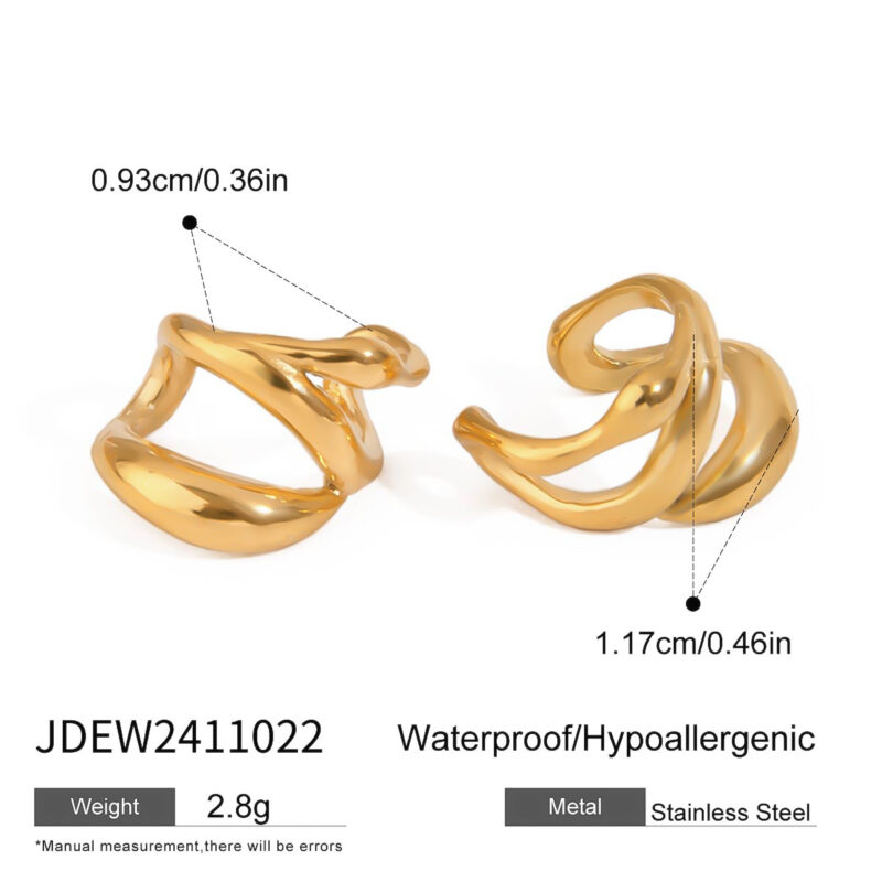 18K Gold Stainless Steel Triple Layer Hollow Ear Cuffs Pair - Image 2
