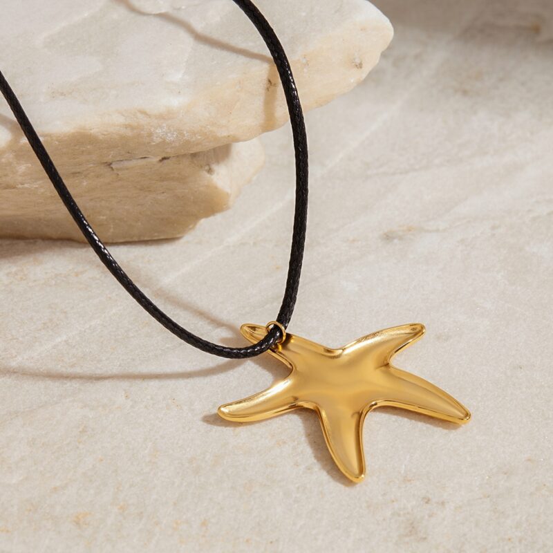 J&D Minimalist 18K Gold Stainless Steel Women Jewelry Polished Starfish Pendant Wax Rope Necklaces - Image 3