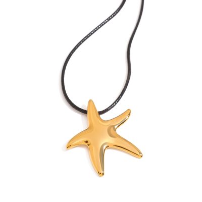 J&D Minimalist 18K Gold Stainless Steel Women Jewelry Polished Starfish Pendant Wax Rope Necklaces