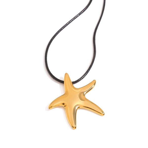 J&D Minimalist 18K Gold Stainless Steel Women Jewelry Polished Starfish Pendant Wax Rope Necklaces