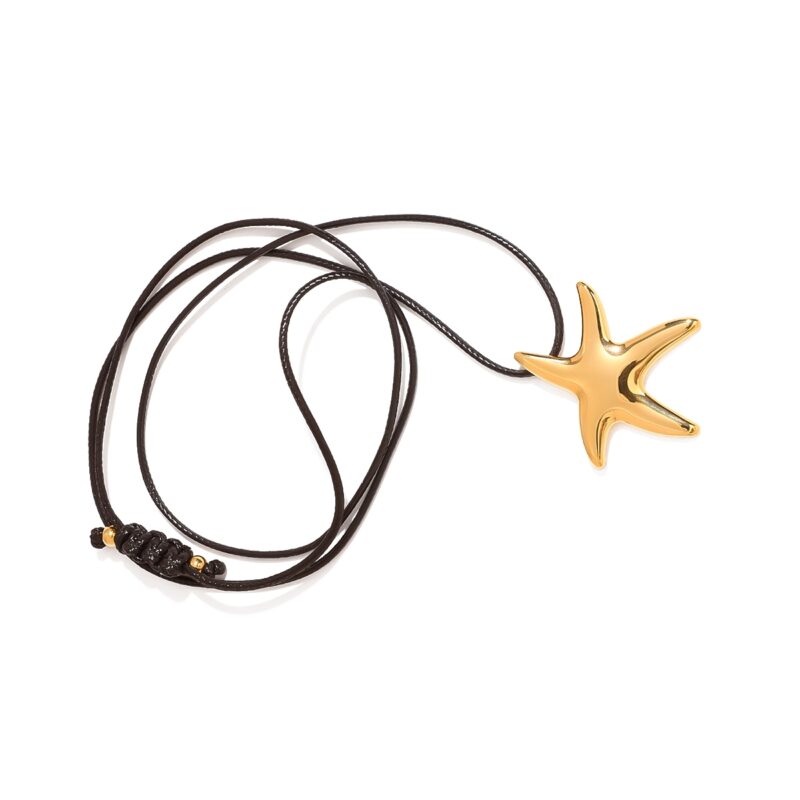 J&D Minimalist 18K Gold Stainless Steel Women Jewelry Polished Starfish Pendant Wax Rope Necklaces - Image 2
