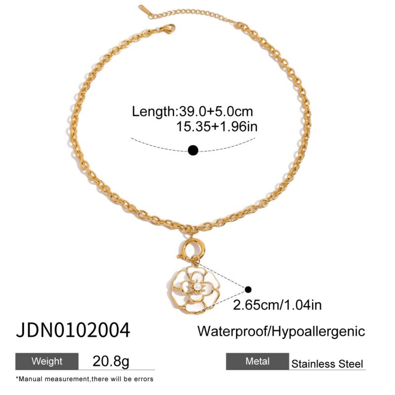 J&D Resin Floral Necklace 18K Gold Plated Stainless Steel Accent Adjustable Boho Jewelry Hypoallergenic Gift - Image 7