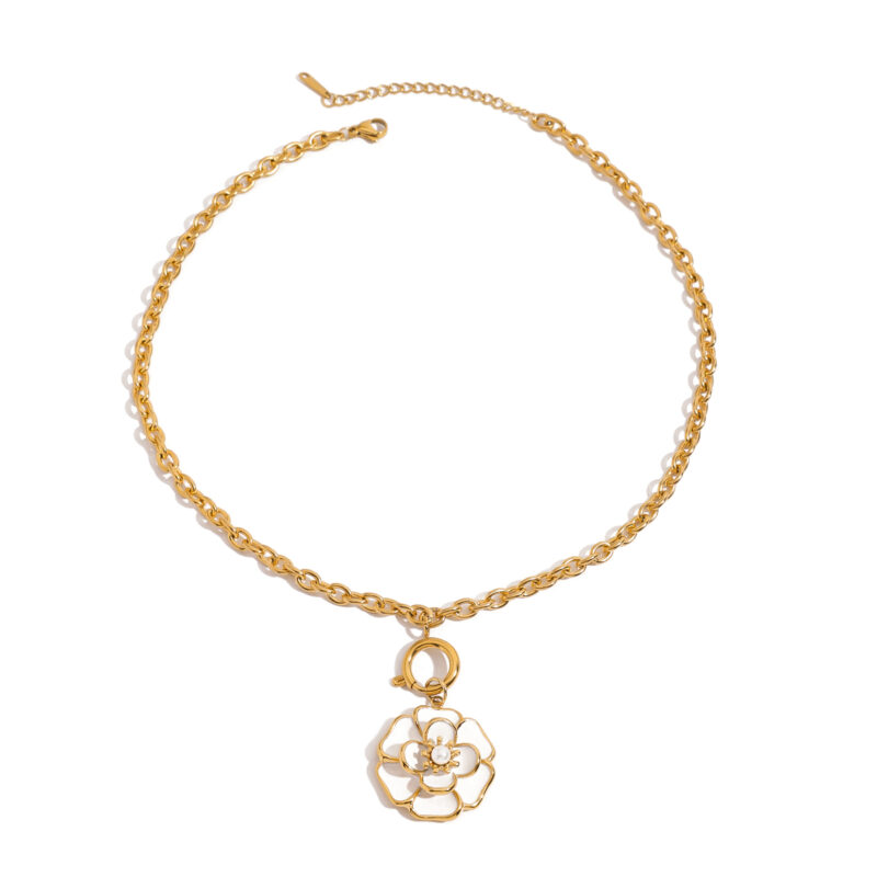 J&D Resin Floral Necklace 18K Gold Plated Stainless Steel Accent Adjustable Boho Jewelry Hypoallergenic Gift - Image 3