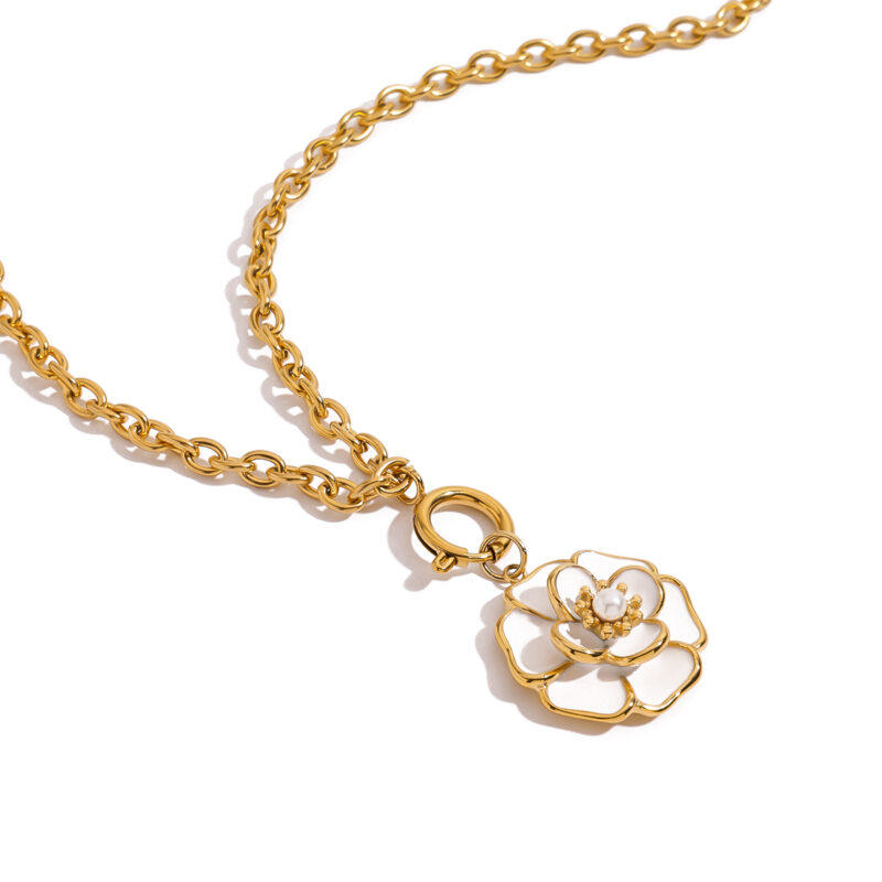 J&D Resin Floral Necklace 18K Gold Plated Stainless Steel Accent Adjustable Boho Jewelry Hypoallergenic Gift - Image 4