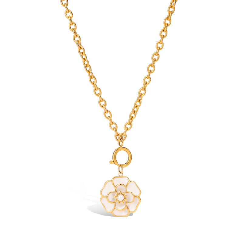 J&D Resin Floral Necklace 18K Gold Plated Stainless Steel Accent Adjustable Boho Jewelry Hypoallergenic Gift - Image 2