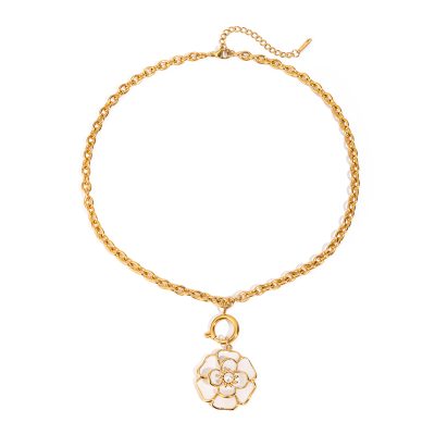 J&D Resin Floral Necklace 18K Gold Plated Stainless Steel Accent Adjustable Boho Jewelry Hypoallergenic Gift