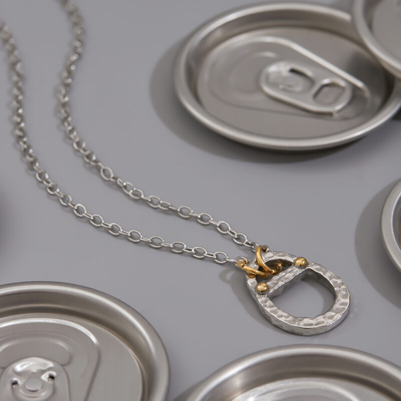 Men's Designer 18K Gold Stainless Steel Two-Tone Hammered Can Pendant Layered Necklace - Image 2
