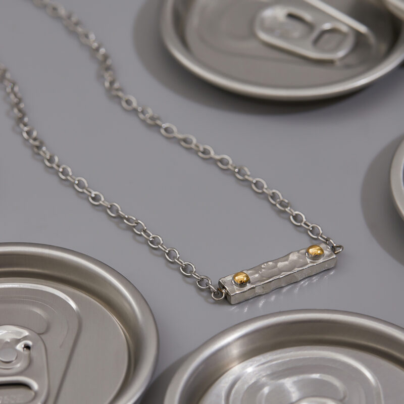 Men's Designer 18K Gold Stainless Steel Two-Tone Square Hammered Pendant Necklace - Image 2