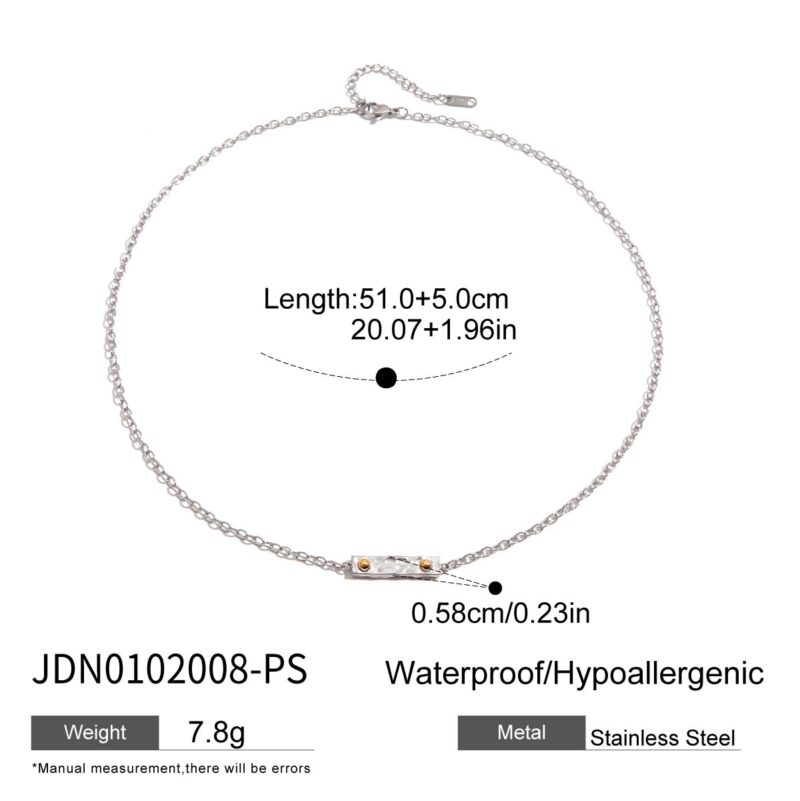 Men's Designer 18K Gold Stainless Steel Two-Tone Square Hammered Pendant Necklace - Image 5