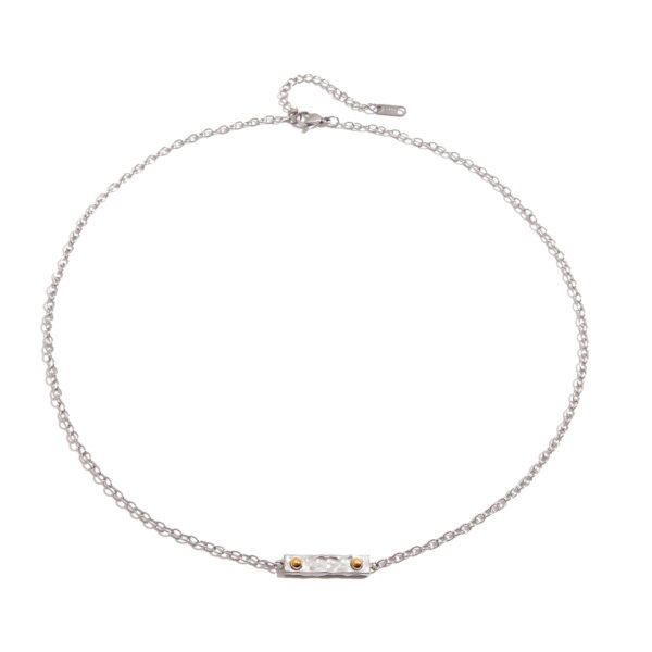Men's Designer 18K Gold Stainless Steel Two-Tone Square Hammered Pendant Necklace