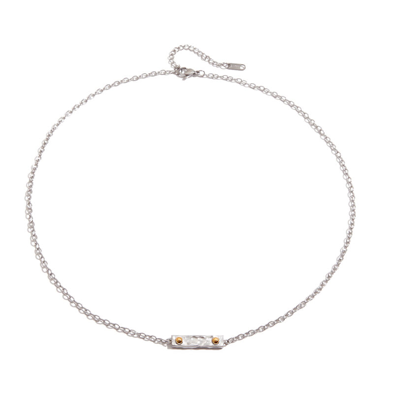 Men's Designer 18K Gold Stainless Steel Two-Tone Square Hammered Pendant Necklace