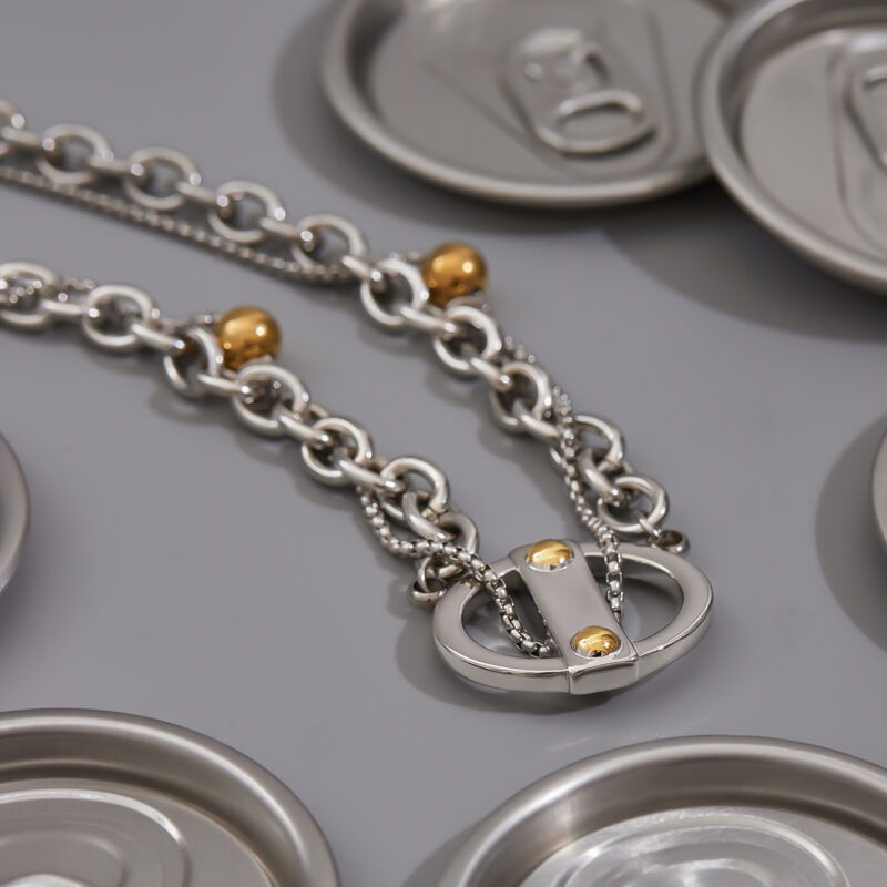 Men's Designer 18K Gold Stainless Steel Two-Tone Smooth Cross & Box Chain Interwoven Necklace - Image 2