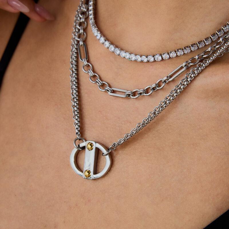 Men's Designer 18K Gold Stainless Steel Two-Tone Smooth Cross & Box Chain Interwoven Necklace - Image 4