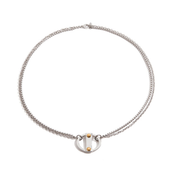 Men's Designer 18K Gold Stainless Steel Two-Tone Smooth Cross & Box Chain Interwoven Necklace