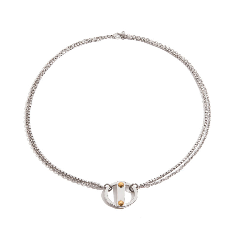 Men's Designer 18K Gold Stainless Steel Two-Tone Smooth Cross & Box Chain Interwoven Necklace