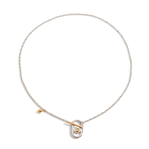 Men's Designer 18K Gold Stainless Steel Two-Tone Can-inspired Cross Chain OT Clasp Necklace