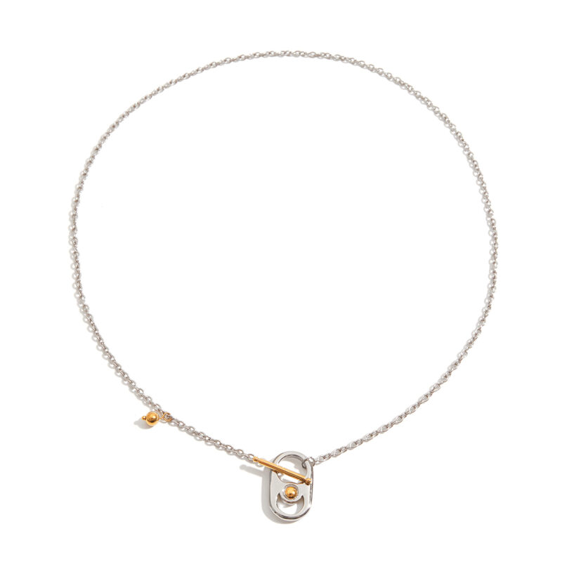 Men's Designer 18K Gold Stainless Steel Two-Tone Can-inspired Cross Chain OT Clasp Necklace
