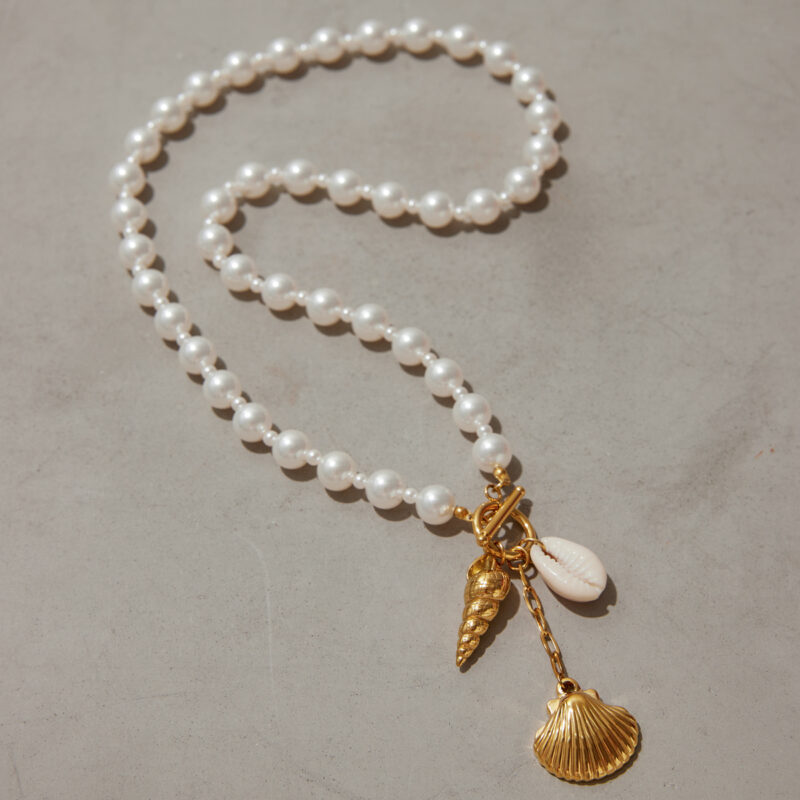 J&D Vacation Boho Beach Necklace 18K Gold Plated Stainless Steel Shell Pearl Pendant Adjustable Layered Jewelry Gift for Her - Image 3