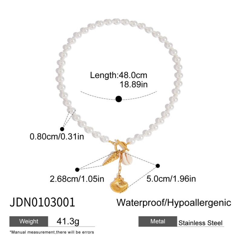 J&D Vacation Boho Beach Necklace 18K Gold Plated Stainless Steel Shell Pearl Pendant Adjustable Layered Jewelry Gift for Her - Image 6