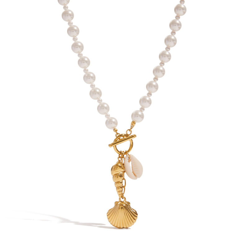 J&D Vacation Boho Beach Necklace 18K Gold Plated Stainless Steel Shell Pearl Pendant Adjustable Layered Jewelry Gift for Her - Image 2
