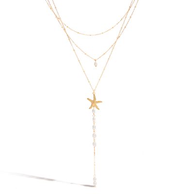 J&D Hypoallergenic 18K Gold Plated Stainless Steel Bohemian Layered Freshwater Pearl Pendant Necklace Adjustable Jewelry