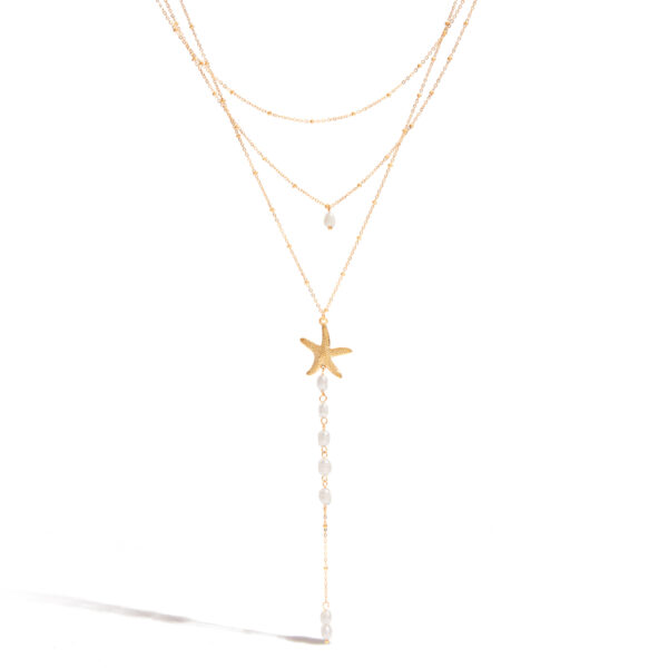 J&D Hypoallergenic 18K Gold Plated Stainless Steel Bohemian Layered Freshwater Pearl Pendant Necklace Adjustable Jewelry