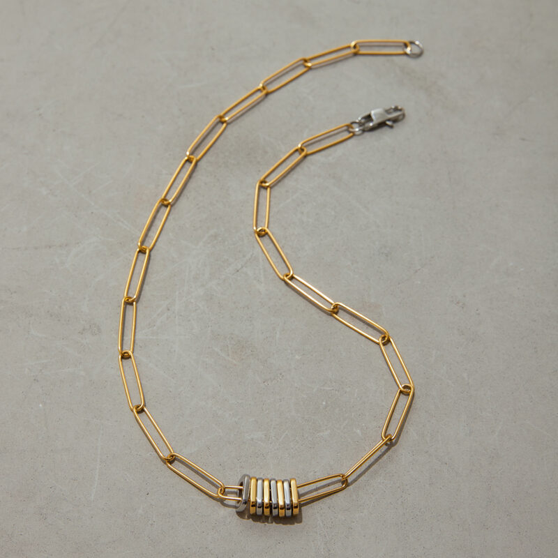 J&D Women Modern Minimalist Two-Tone Jewelry Necklaces 18K Gold Plated Stainless Steel Button Paperclip Chain Layered Dainty Jewelry - Image 4