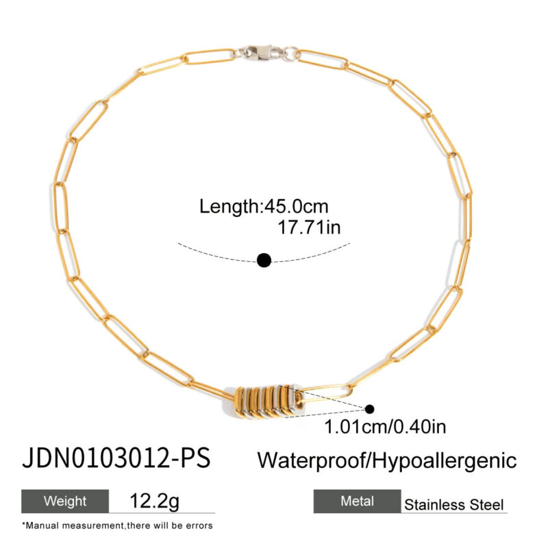 J&D Women Modern Minimalist Two-Tone Jewelry Necklaces 18K Gold Plated Stainless Steel Button Paperclip Chain Layered Dainty Jewelry - Image 7