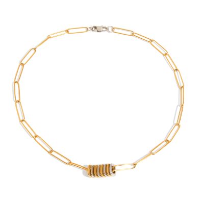 J&D Women Modern Minimalist Two-Tone Jewelry Necklaces 18K Gold Plated Stainless Steel Button Paperclip Chain Layered Dainty Jewelry