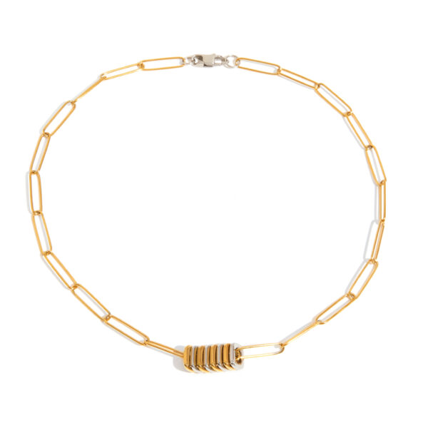 J&D Women Modern Minimalist Two-Tone Jewelry Necklaces 18K Gold Plated Stainless Steel Button Paperclip Chain Layered Dainty Jewelry