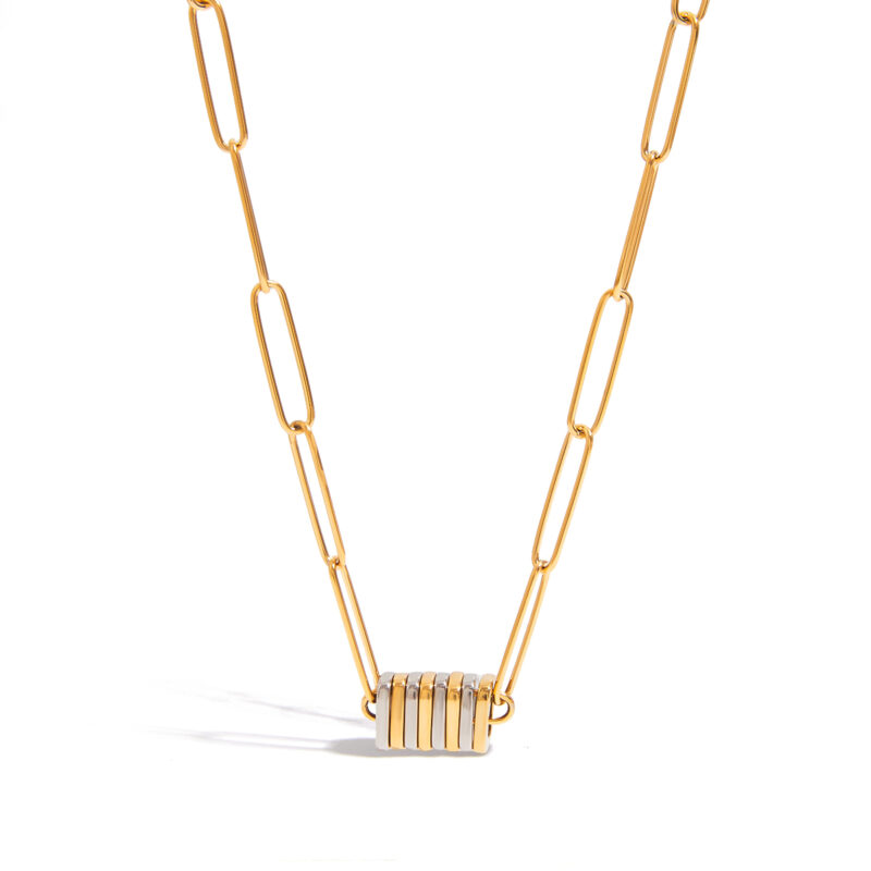 J&D Women Modern Minimalist Two-Tone Jewelry Necklaces 18K Gold Plated Stainless Steel Button Paperclip Chain Layered Dainty Jewelry - Image 2