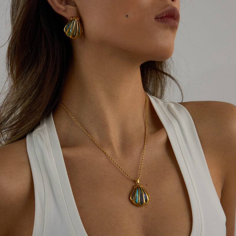 J&D Women Coastal Abalone Shell Necklace 18K Gold Plated Stainless Steel Openwork Pendant Adjustable Layered Boho Jewelry - Image 5