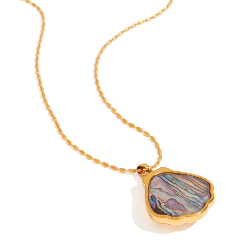 J&D Women Coastal Abalone Shell Necklace 18K Gold Plated Stainless Steel Openwork Pendant Adjustable Layered Boho Jewelry - Image 2