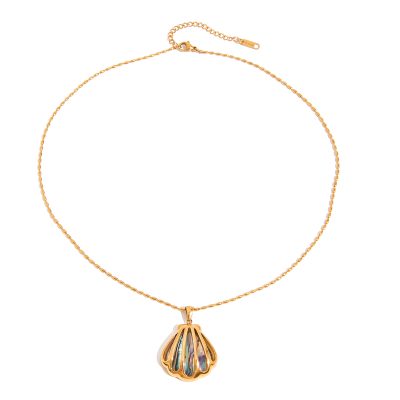 J&D Women Coastal Abalone Shell Necklace 18K Gold Plated Stainless Steel Openwork Pendant Adjustable Layered Boho Jewelry