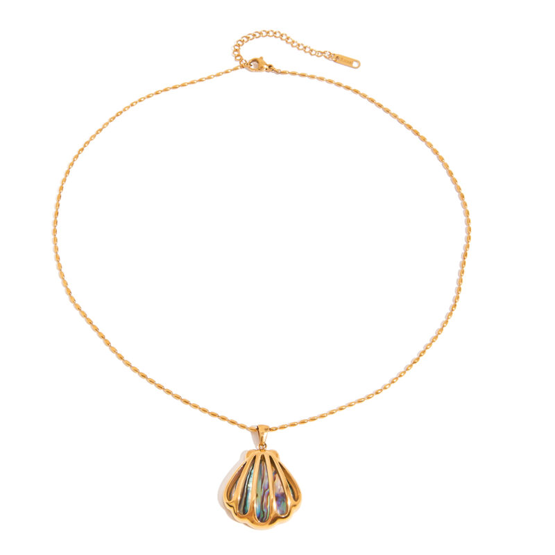 J&D Women Coastal Abalone Shell Necklace 18K Gold Plated Stainless Steel Openwork Pendant Adjustable Layered Boho Jewelry