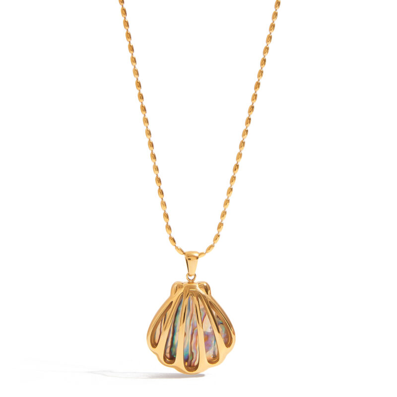 J&D Women Coastal Abalone Shell Necklace 18K Gold Plated Stainless Steel Openwork Pendant Adjustable Layered Boho Jewelry - Image 3