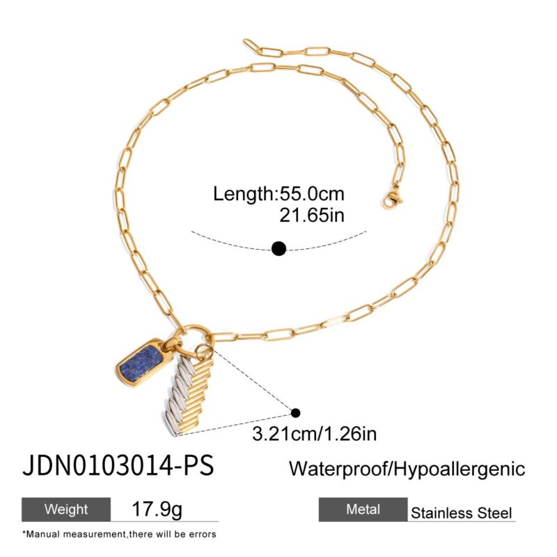 J&D Gender-Neutral Designer Curated Two-Tone Gold Stainless Steel Braided Lapis Lazuli Pendant Necklace Sustainable Stackable - Image 5