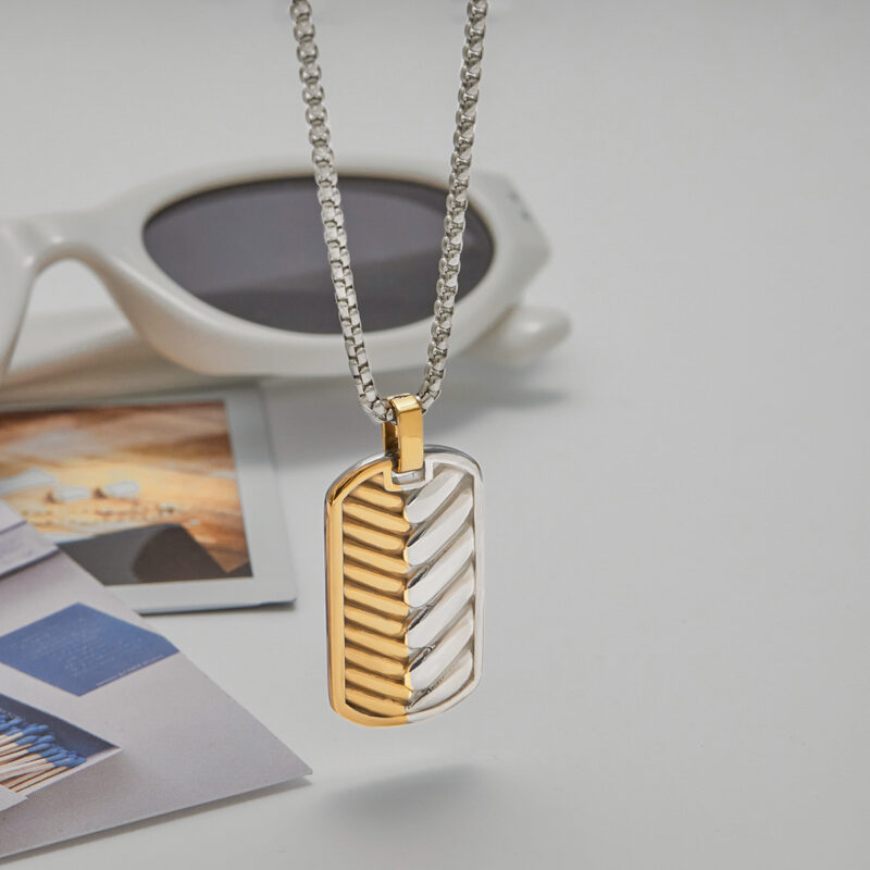 18K Gold Stainless Steel Woven Square Pearl Chain Necklace - Unisex Designer Jewelry - Image 3