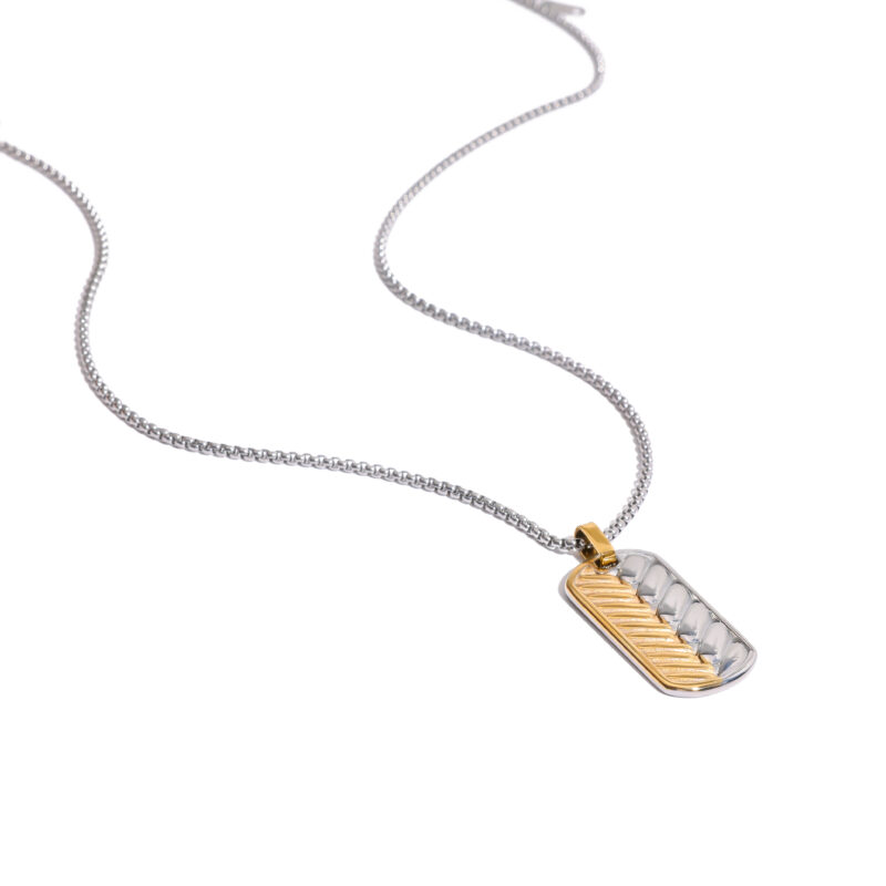 18K Gold Stainless Steel Woven Square Pearl Chain Necklace - Unisex Designer Jewelry - Image 2