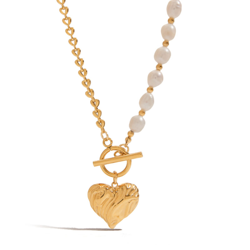 J&D Elegant 18K Gold Stainless Steeltwo Tone Heart Shape Chain Heart Pendant OT Buckle Necklaces - Image 2
