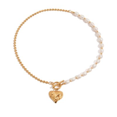 J&D Elegant 18K Gold Stainless Steeltwo Tone Heart Shape Chain Heart Pendant OT Buckle Necklaces