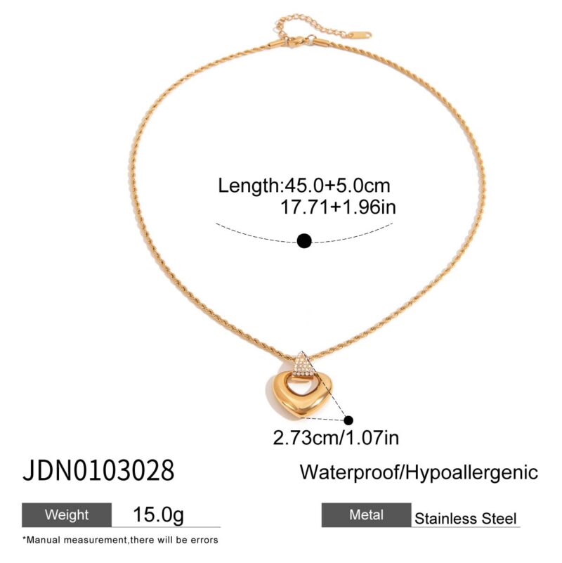 18K Gold Stainless Steel Heart Pendant Necklace - Crystal Hollow Love Charm with Twisted Chain for Women - Image 6