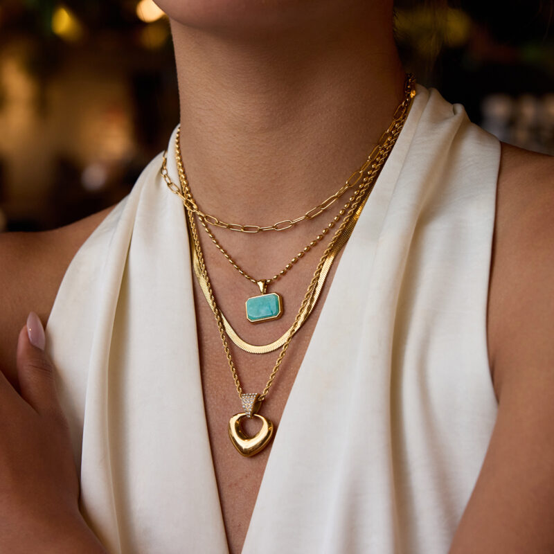 18K Gold Stainless Steel Heart Pendant Necklace - Crystal Hollow Love Charm with Twisted Chain for Women - Image 5