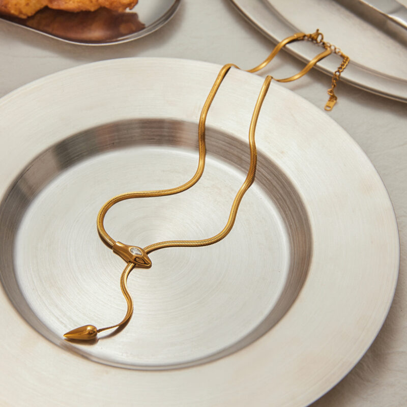 18K Gold Stainless Steel Snake Chain Necklace - Edgy Streetwear Jewelry - Image 3