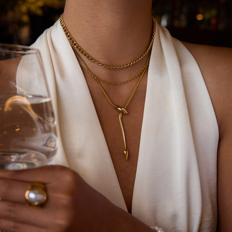 18K Gold Stainless Steel Snake Chain Necklace - Edgy Streetwear Jewelry - Image 4