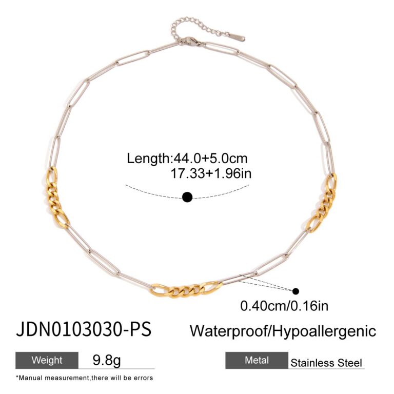 Modern Minimalist 18K Gold Stainless Steel Paperclip & Figaro Chain Necklace - Two-Tone Gold & Silver Layered Jewelry for Women - Image 6