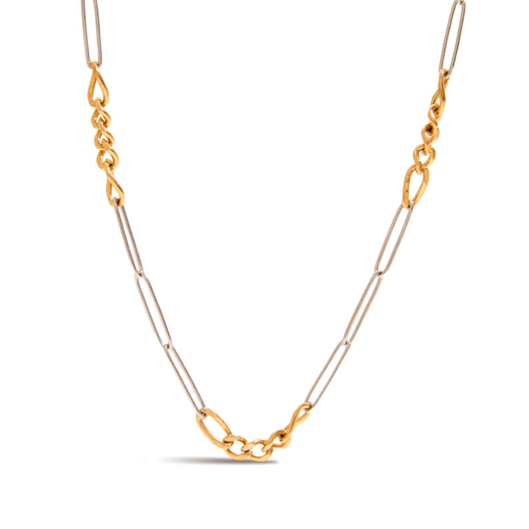 Modern Minimalist 18K Gold Stainless Steel Paperclip & Figaro Chain Necklace - Two-Tone Gold & Silver Layered Jewelry for Women - Image 2