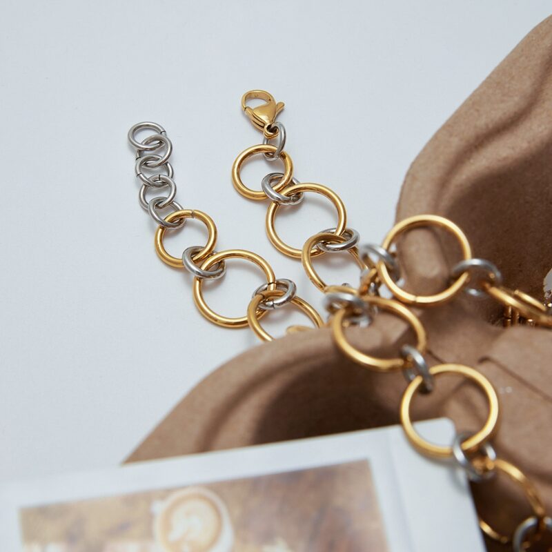 18K Gold Stainless Steel Necklace - Minimalist Interlocking Link Chain in Gold & Silver, 41+5cm Adjustable - Image 3