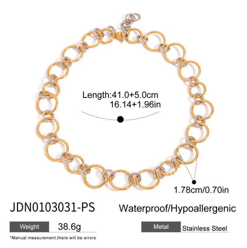 18K Gold Stainless Steel Necklace - Minimalist Interlocking Link Chain in Gold & Silver, 41+5cm Adjustable - Image 6